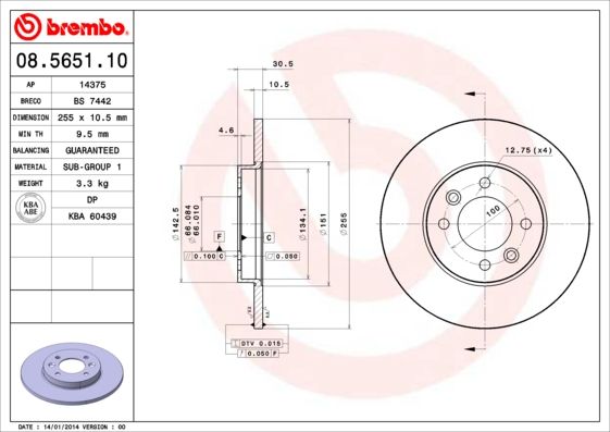 BREMBO 08.5651.10 Brake Disc