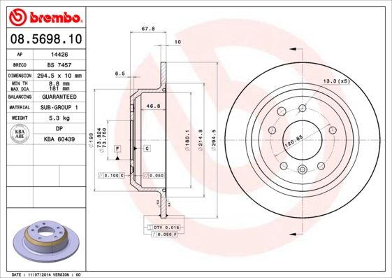 BREMBO 08.5698.10 Brake Disc