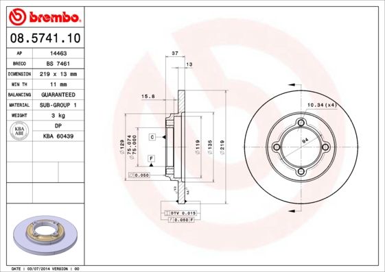 BREMBO 08.5741.10 Brake Disc