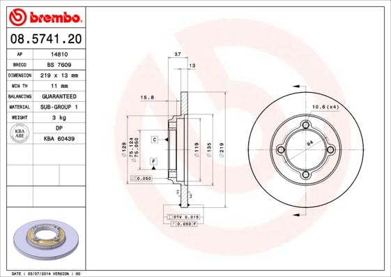 BREMBO 08.5741.20 Brake Disc
