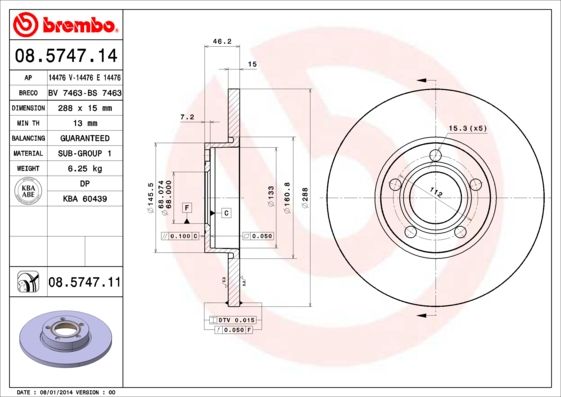 BREMBO 08.5747.11 Brake Disc