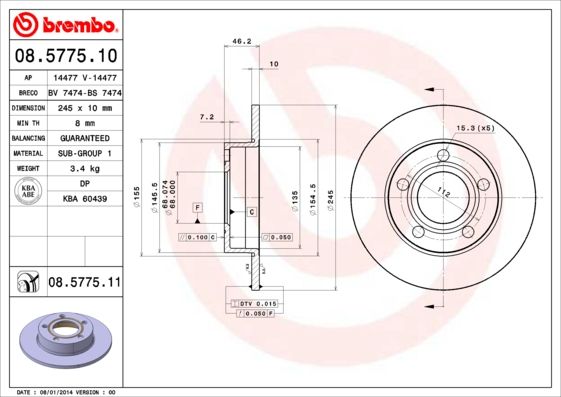 BREMBO 08.5775.11 Brake Disc