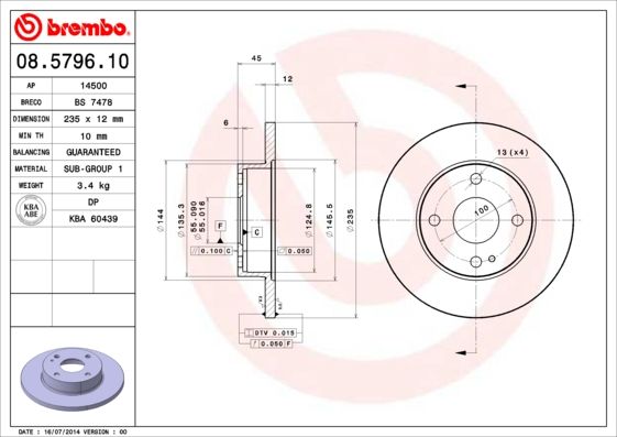 BREMBO 08.5796.10 Brake Disc