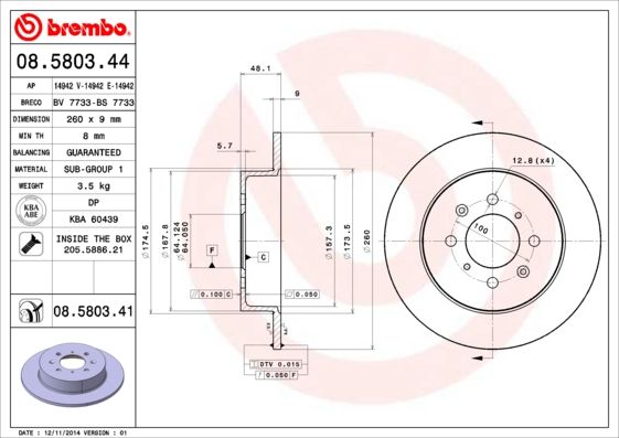 BREMBO 08.5803.41 Brake Disc