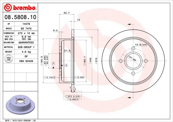 BREMBO 08.5808.10 Brake Disc
