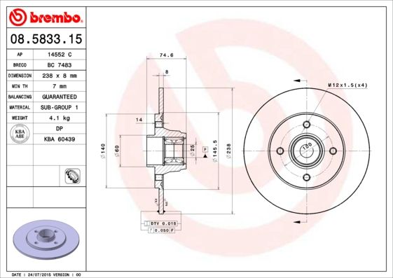 BREMBO 08.5833.15 Brake Disc