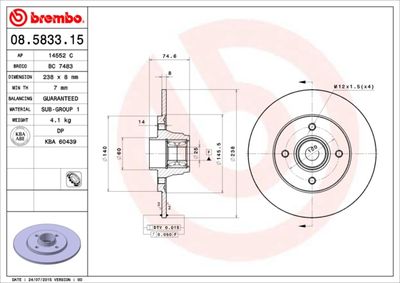 Brake Disc BREMBO 08.5833.15