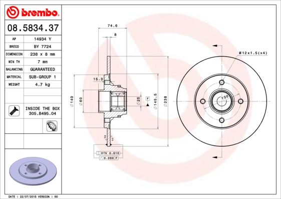 BREMBO 08.5834.37 Brake Disc