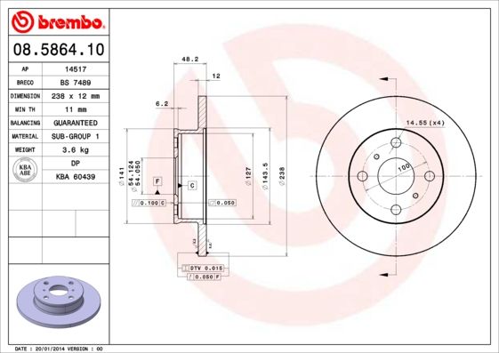 BREMBO 08.5864.10 Brake Disc