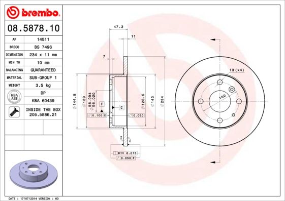 BREMBO 08.5878.10 Brake Disc