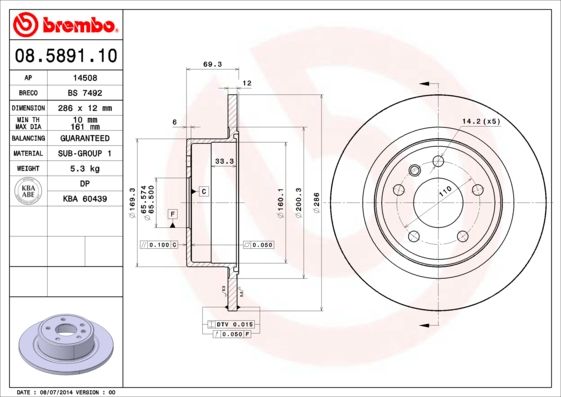 BREMBO 08.5891.10 Brake Disc