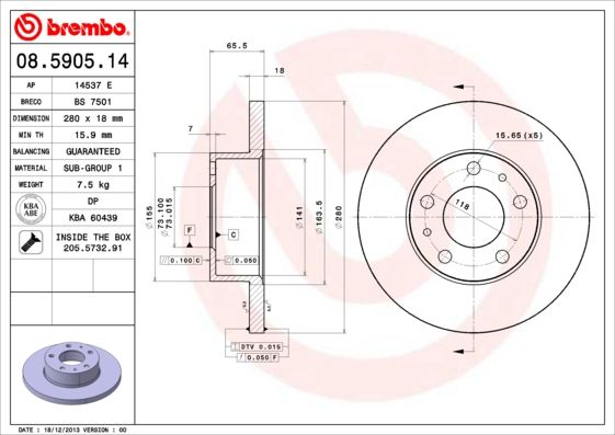 BREMBO 08.5905.14 Brake Disc