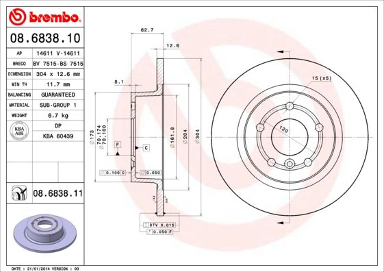 BREMBO 08.6838.11 Brake Disc
