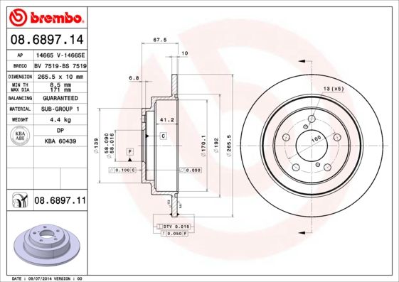 BREMBO 08.6897.14 Brake Disc