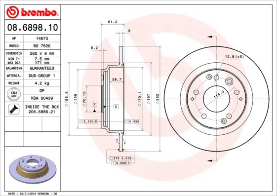 BREMBO 08.6898.10 Brake Disc