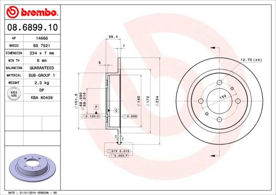 BREMBO 08.6899.10 Brake Disc