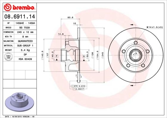 BREMBO 08.6911.14 Brake Disc