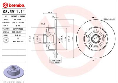 Brake Disc BREMBO 08.6911.14