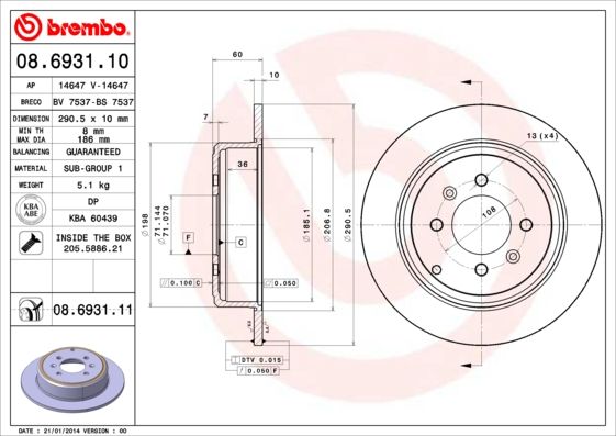 BREMBO 08.6931.10 Brake Disc