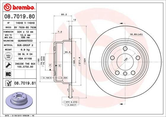 BREMBO 08.7019.81 Brake Disc
