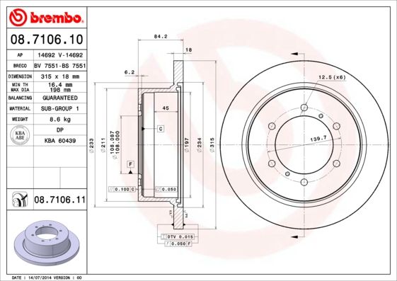 BREMBO 08.7106.11 Brake Disc
