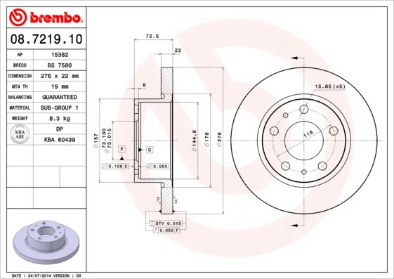 BREMBO 08.7219.10 Brake Disc