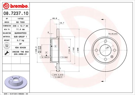 BREMBO 08.7237.10 Brake Disc