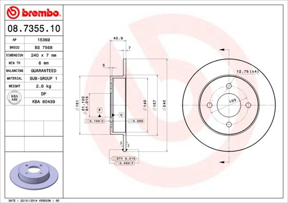 BREMBO 08.7355.10 Brake Disc