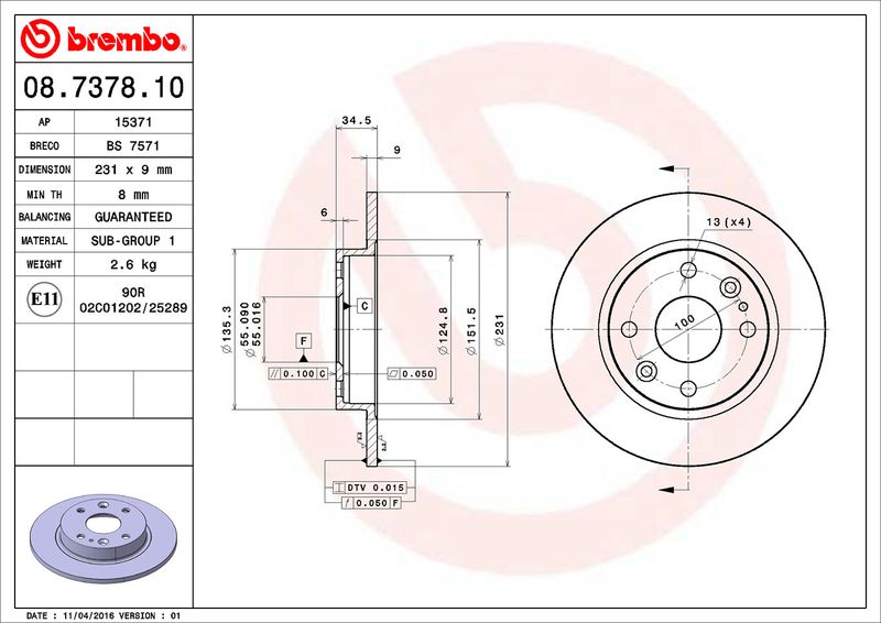BREMBO 08.7378.10 Brake Disc