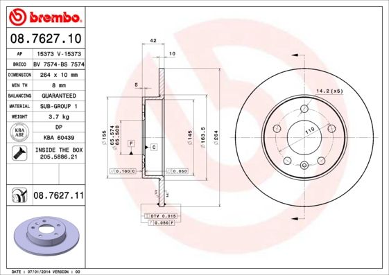 BREMBO 08.7627.10 Brake Disc