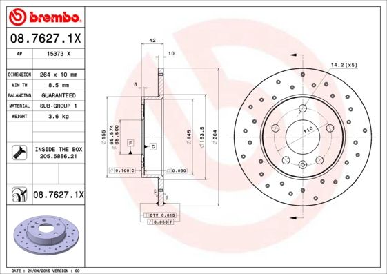 BREMBO 08.7627.1X Brake Disc