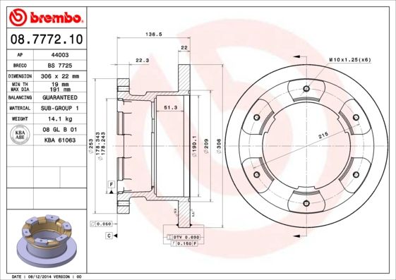 BREMBO 08.7772.10 Brake Disc