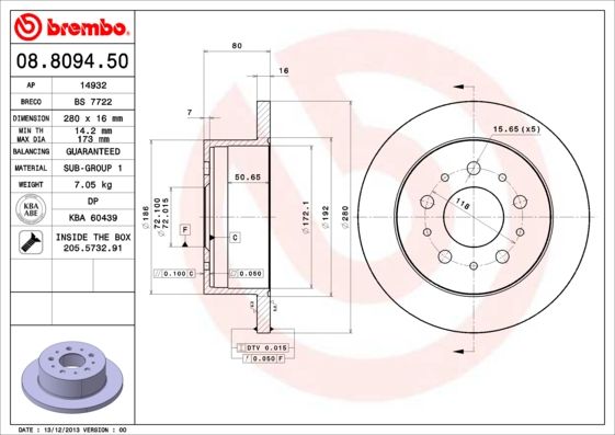 BREMBO 08.8094.50 Brake Disc
