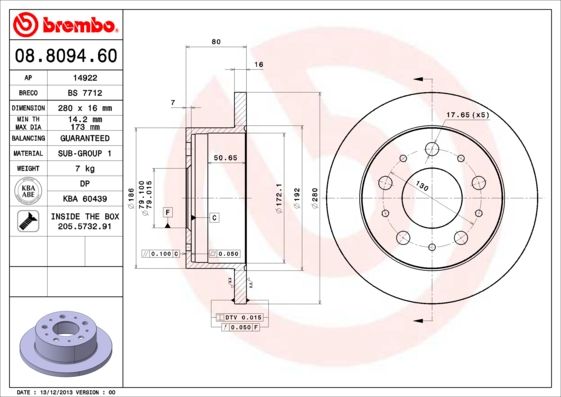 BREMBO 08.8094.60 Brake Disc