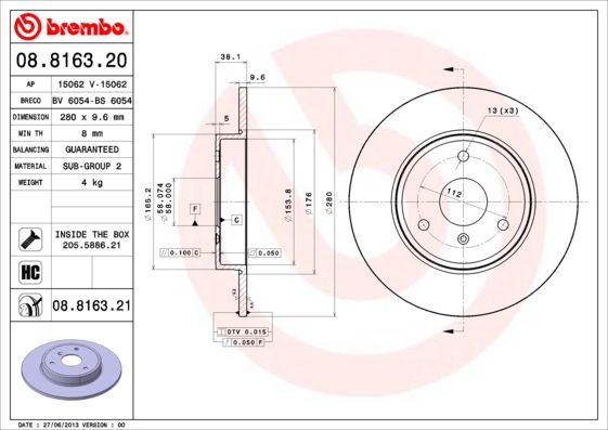 BREMBO 08.8163.21 Brake Disc