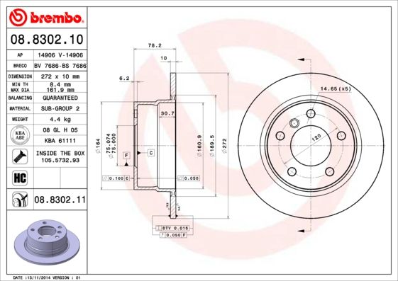 BREMBO 08.8302.10 Brake Disc