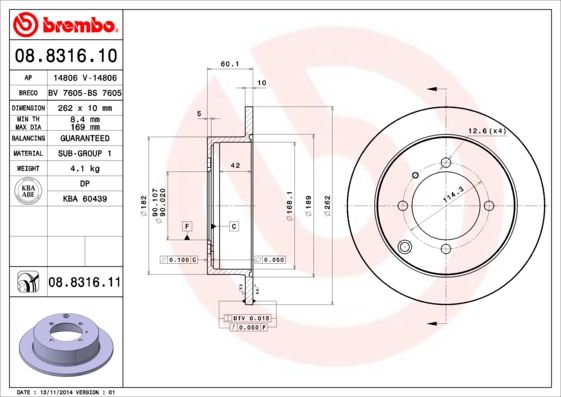 BREMBO 08.8316.11 Brake Disc