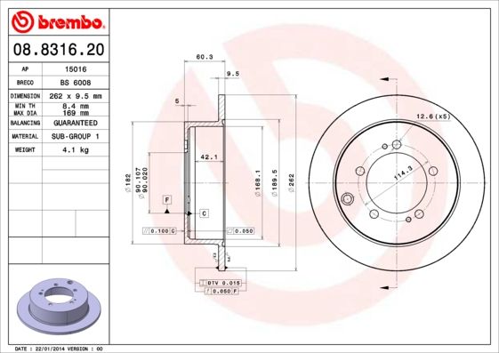 BREMBO 08.8316.20 Brake Disc
