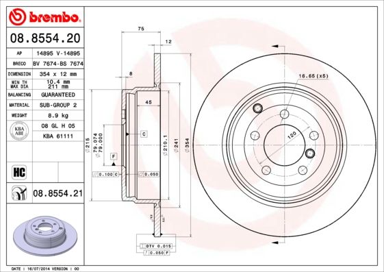 BREMBO 08.8554.20 Brake Disc