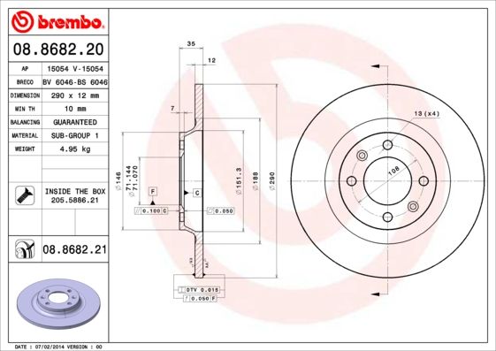 BREMBO 08.8682.21 Brake Disc