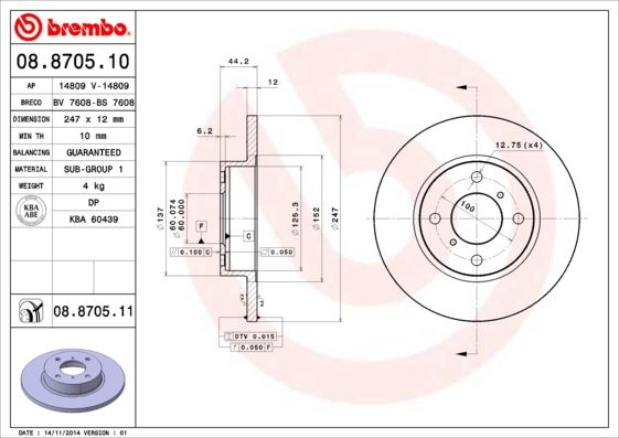 BREMBO 08.8705.10 Brake Disc