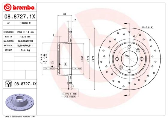BREMBO 08.8727.1X Brake Disc