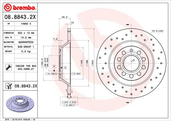 BREMBO 08.8843.2X Brake Disc