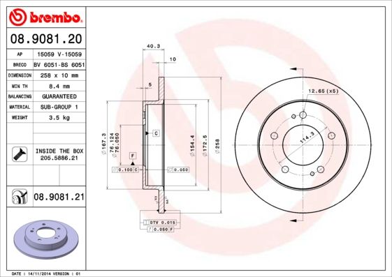 BREMBO 08.9081.21 Brake Disc