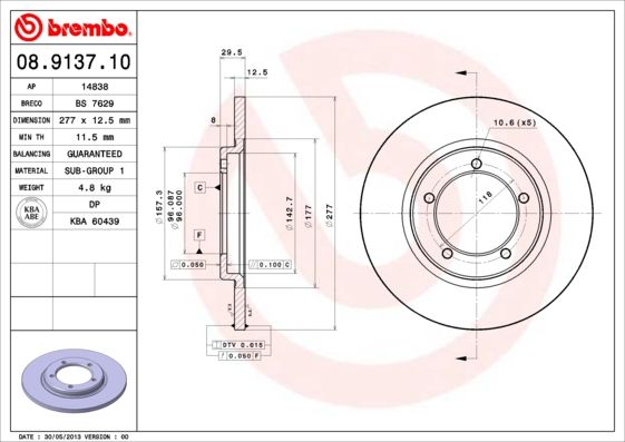 BREMBO 08.9137.10 Brake Disc
