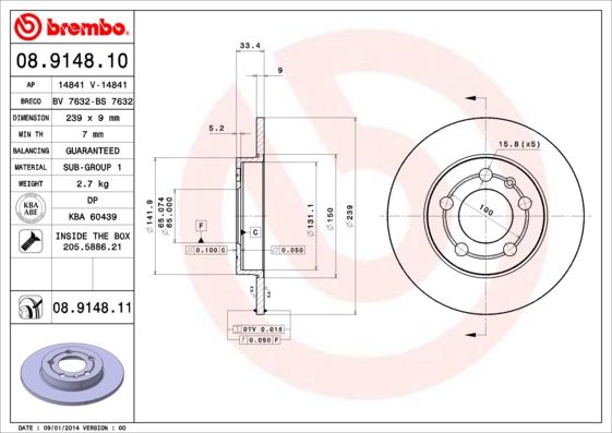 BREMBO 08.9148.11 Brake Disc