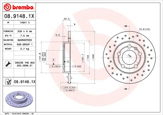 BREMBO 08.9148.1X Brake Disc