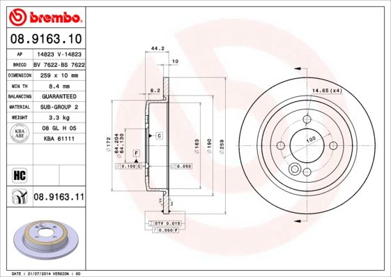 BREMBO 08.9163.10 Brake Disc