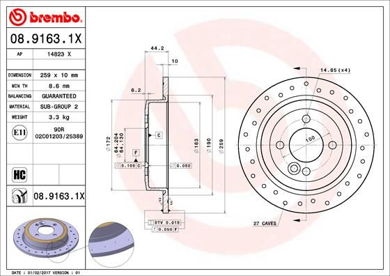 BREMBO 08.9163.1X Brake Disc