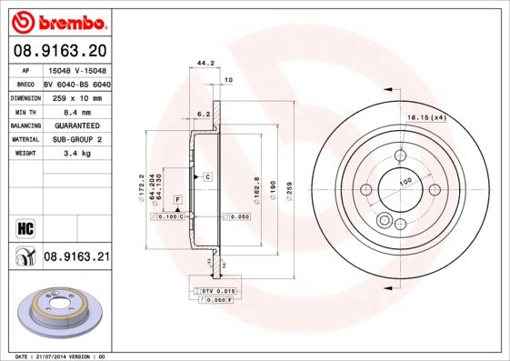 BREMBO 08.9163.20 Brake Disc